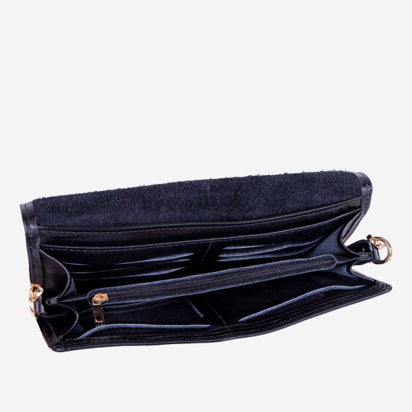 کیف دوشی زنانه مشکی بند زنجیری چرم طبیعی | چرم آرا
