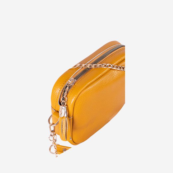 کیف دوشی زنانه چرم طبیعی زرد | چرم آرا