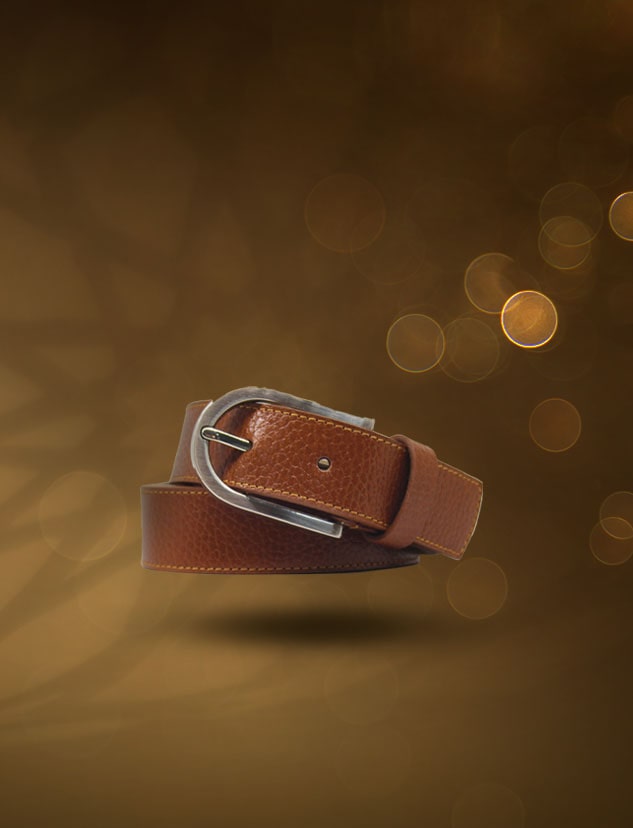 کمربند سوزنی چرم مردانه عسلی قهوه ای | چرم آرا