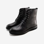 نیم بوت مردانه بند دار مشکی چرم طبیعی | چرم آرا